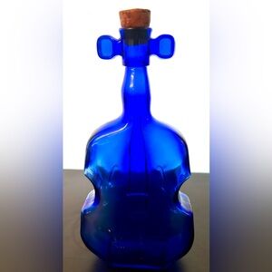 Vintage colbolt Blue glass, violin / cello bottle. 8.5”